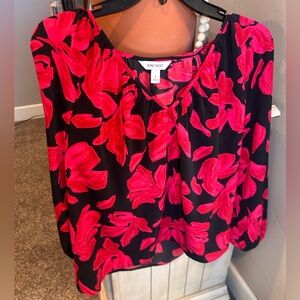 Nine West Black and Pink Floral Blouse